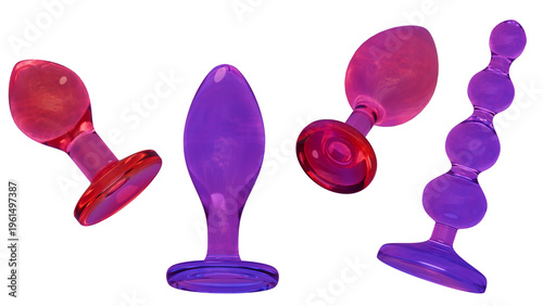 Photos Butt plugs, adult sex toys, anal plugs and beads on a transparent background