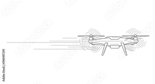 Sleek minimalist drone vector icon showcasing rapid flight. Unmanned aerial vehicle concept with