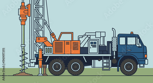 Large drilling truck on a field.