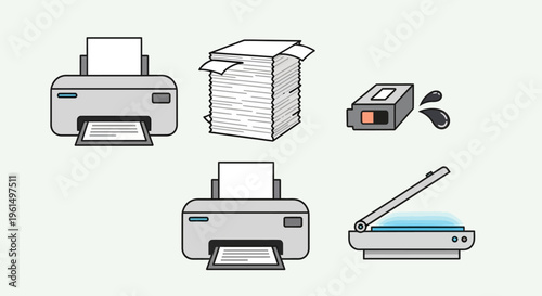 Printers and office equipment icons.