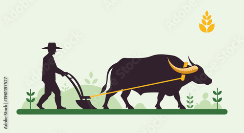 Man plowing field with a bull.