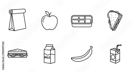 Black and White Food Icons Set.