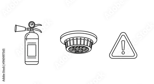 Fire Extinguisher Smoke Detector Warning Sign.
