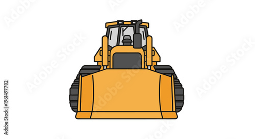 Yellow Bulldozer Construction Equipment Front View.