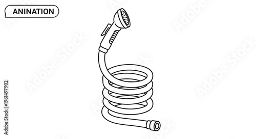 Monochromatic line art vector depicting a coiled bidet sprayer for modern bathroom hygiene solutions