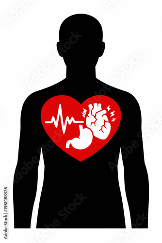 Silhouette of a person with a highlighted heart icon showing the chronic impact of Chagas disease