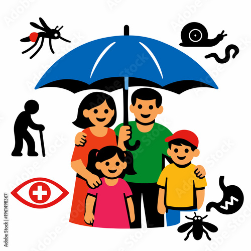 Family standing together under an umbrella symbolizing protection from neglected tropical diseases