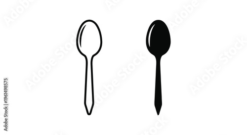 Vector illustration of set of spoon icons, outline and silhouette style