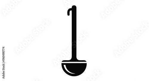 Vector illustration of black silhouette of a kitchen ladle with a hook on the handle