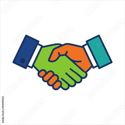 Colorful Handshake Icon Representing Business Agreement and Partnership.