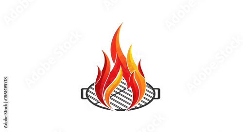 Grill with hot flames rising up