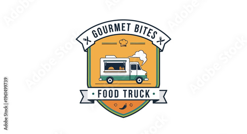 Food truck logo with 'Gourmet Bites' and 'Food Truck' text