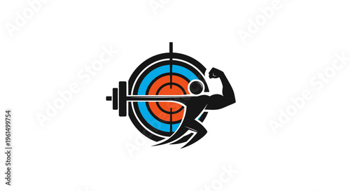 Fitness goal achieved: muscular silhouette in target with barbell