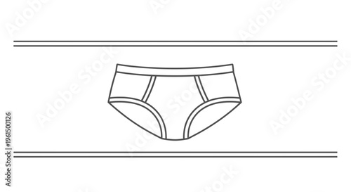Minimalist line art illustration of men's briefs underwear with decorative horizontal lines on white