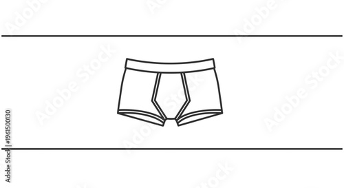 Minimalist line art illustration of classic men's boxer briefs underwear on a clean white background