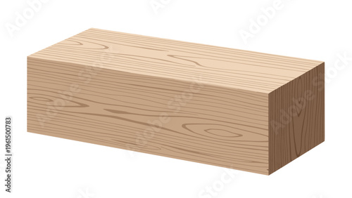 Rectangular wooden block with natural light brown grain pattern is isolated on a clean white background for design use.