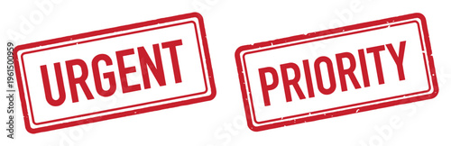 Urgent and priority red rubber stamps with grunge texture on transparent background