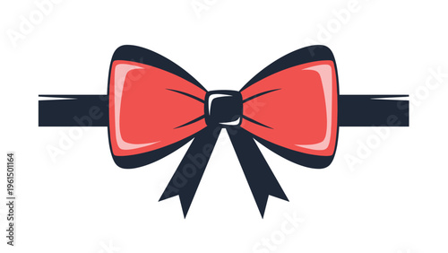 Festive red decorative bow with black ribbons designed for gift wrapping celebration or special event themes illustration.