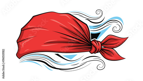Red pirate bandana or headscarf with decorative wavy wind lines around it isolated on a plain white background.