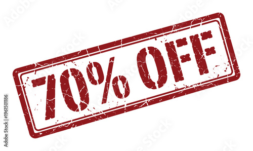 Weathered rubber stamp icon showing seventy percent off discount for mega sale and holiday promotion