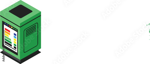  Isometric Green Urban Air Quality Monitoring Station with Pollution Display Vector