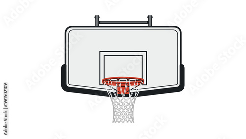 Clean front view of a professional basketball hoop and transparent backboard, ready for a game in a gym or school court.