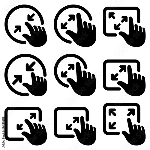 Collection of Touchscreen Gesture Icons for User Interface Design.