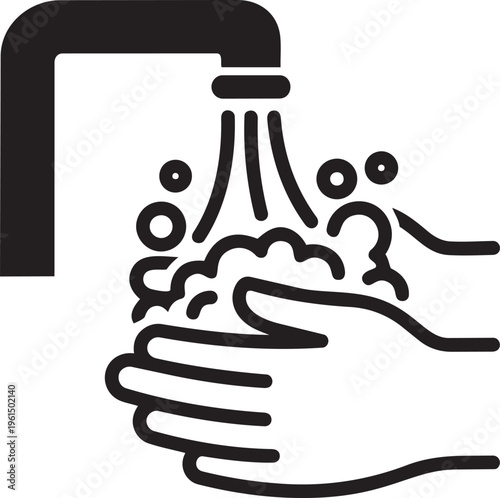 Hand under a running faucet with soap bubbles
