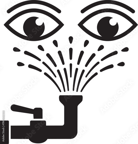 A stylized illustration of a face with a faucet spraying water
