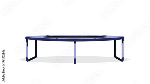 Simple side view of a large round blue trampoline with a black jumping mat, perfect for backyard fun and exercise.