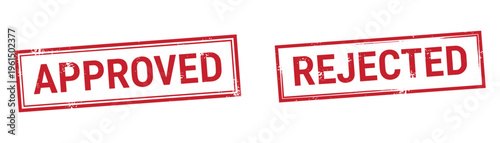 Approved and rejected status rubber stamps in red color with weathered texture and slanted alignment