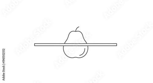 Minimalist line art illustration of a pear fruit precisely divided by a horizontal line on a clean