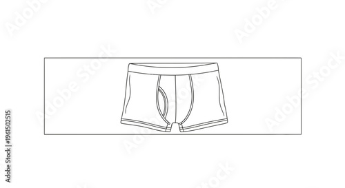 Minimalist line art illustration of men's classic boxer briefs undergarment design for apparel