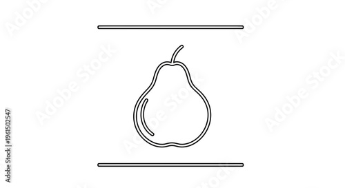 Minimalist black line art drawing of a fresh healthy pear fruit icon isolated on a white