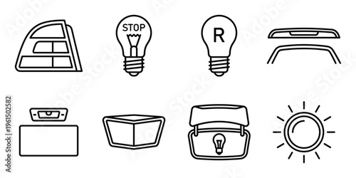 Automotive lighting and signal icons featuring taillight bulb brake light and roof antenna symbols