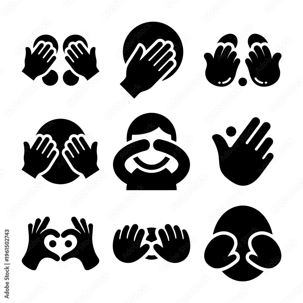 Obraz premium Collection of Hand Gesture Icons for Communication and Expression.