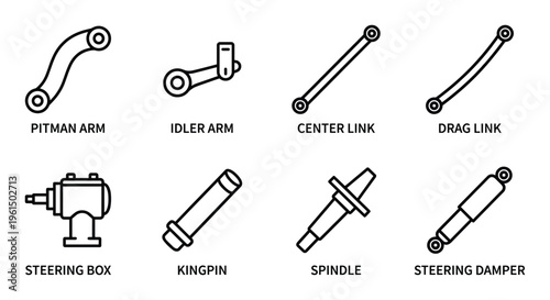 Automotive steering and suspension system parts for car repair and upgrade including steering box pitman arm and idler arm linkage