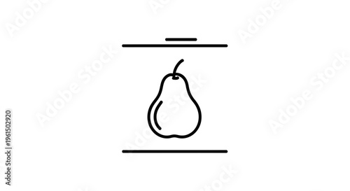 Modern minimalist black line art of a single ripe pear with subtle linear framing