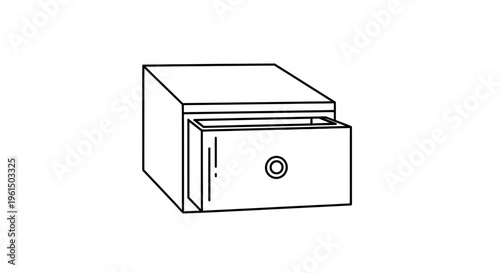 Minimalist line art illustration of a single drawer unit subtly open for storage design element