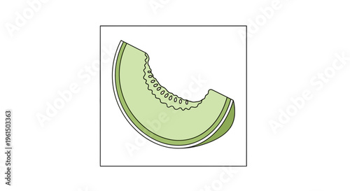 Minimalist continuous line art of a fresh bitten green melon slice illustration, vector graphic