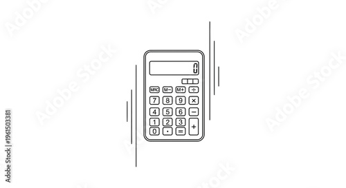 Sleek line art illustration of a modern calculator for finance and academic computations on a