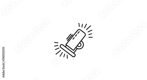 Podcast recording audio device broadcasting sound waves in a minimalist outline style graphic design