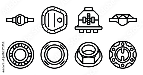 Chassis and drivetrain components including bearings differential cover axle parts and metal hardware