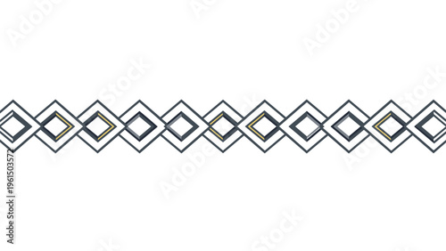 Elegant geometric border pattern consists of interlocking gray and gold diamond shapes creating a continuous horizontal decorative frame element.