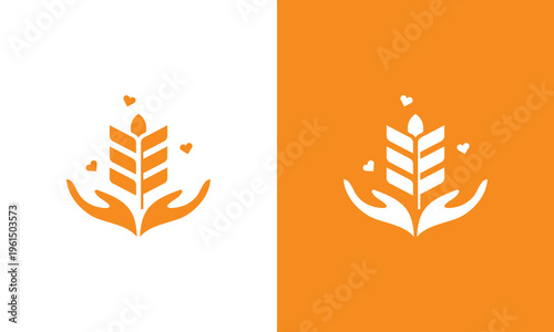 Hands holding wheat representing care and agriculture orange color.