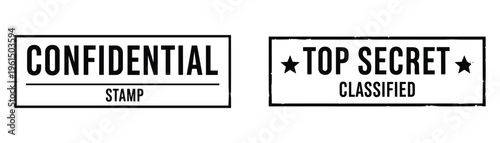 Confidential and top secret classified stamp. Important private information security label.