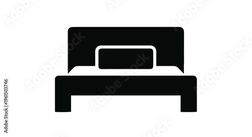 Vector illustration of simple icon of a bed with a headboard and a pillow