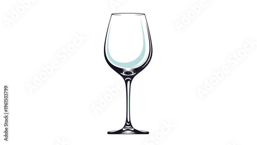 Elegant empty wine glass stands tall on a slender stem showing reflections and highlights that emphasize its clear crystal or glass material.