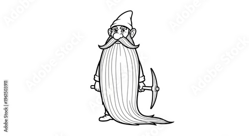 Stylized bearded dwarf character holding a pickaxe, ready for adventure and mining