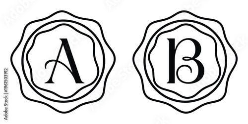 Elegant ornamental circle frame set with capital letters a and b in sophisticated classic typeface